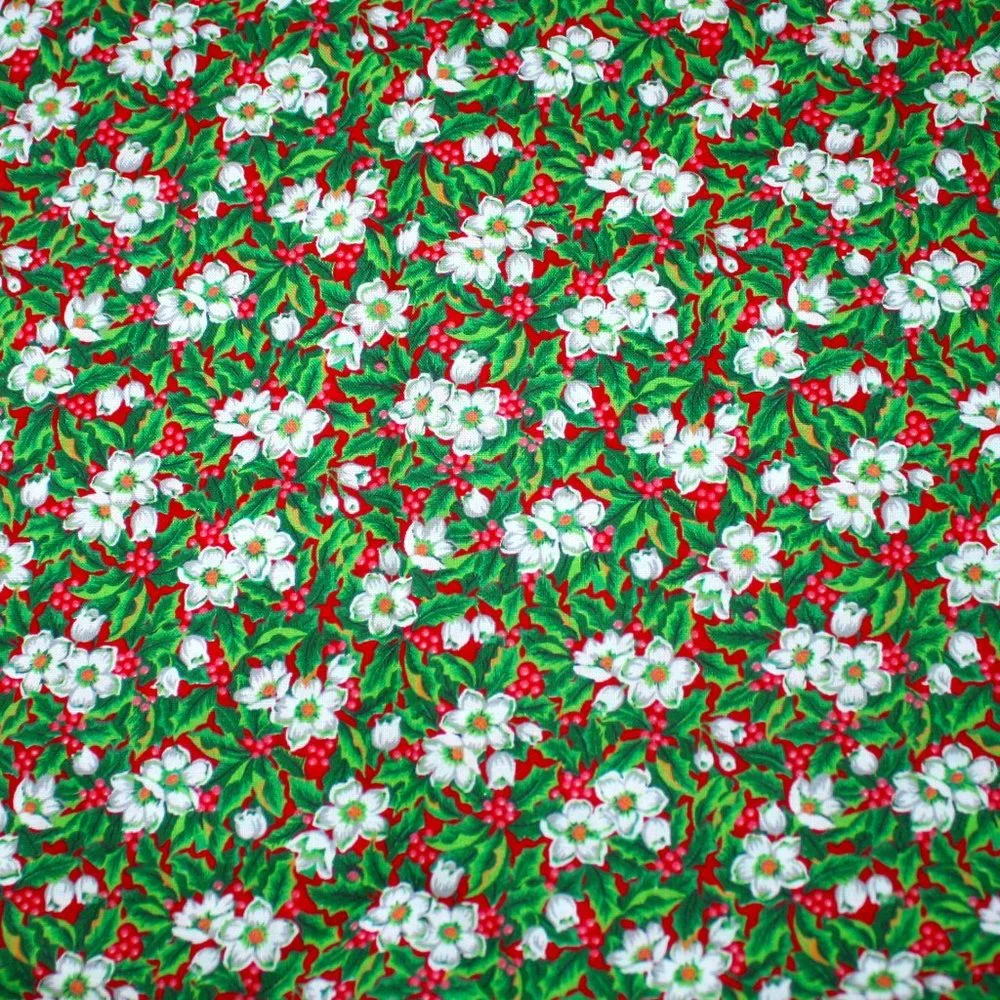 FABRIC #1206 - Cotton - Christmas Floral Print Holiday Winter - 1/2 yard